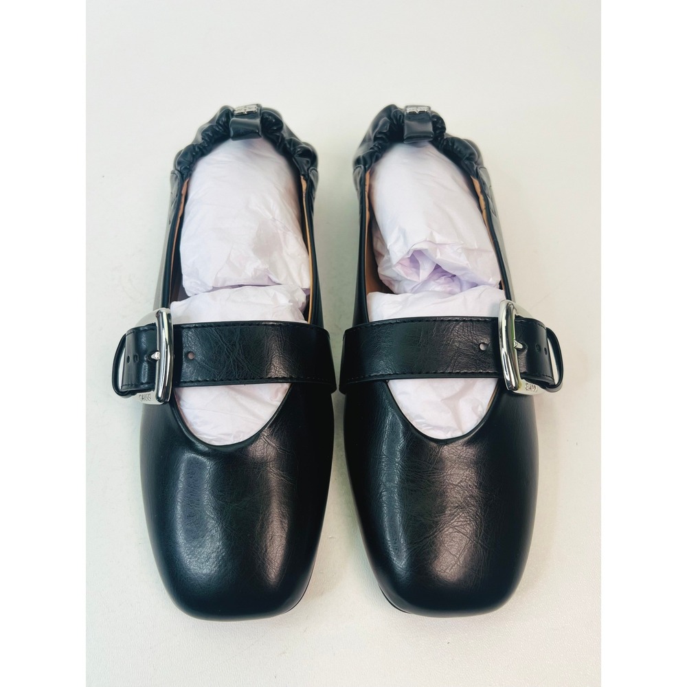 Ganni Black Leather Wide Buckle Ballerina Flats Square Toe S3117 EU 40 / US 9.5 - Picture 4 of 9